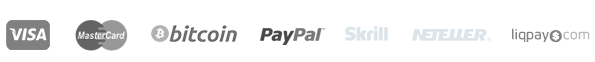 Платіжні системи: Visa, Mastercard, Bitcoin, PayPal, Skrill, Neteller, LiqPay